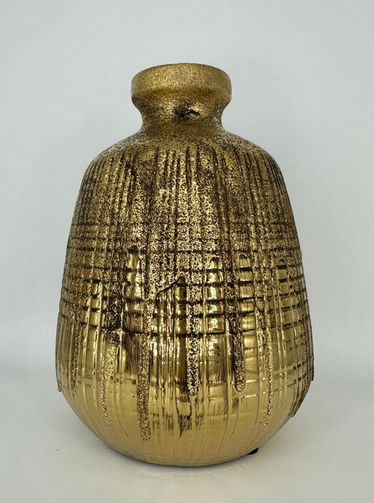 Textured Gold Vase with Black Distressing