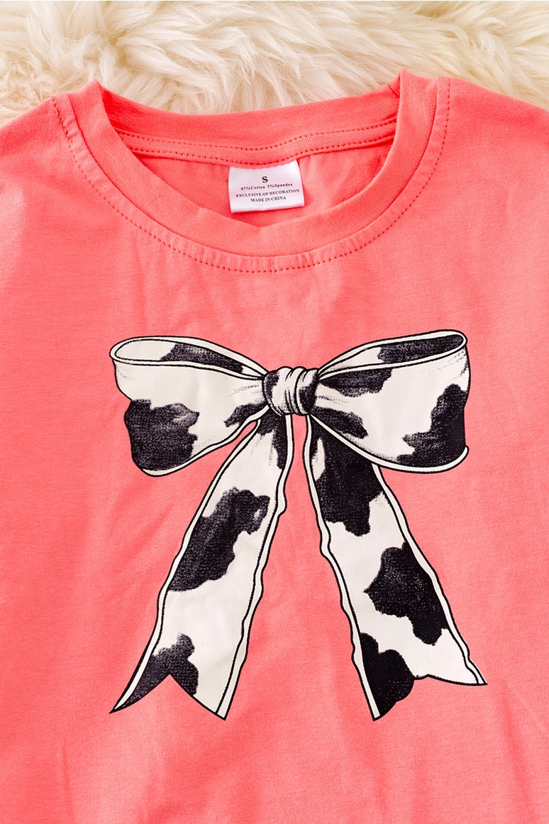 Cow Coquette Printed Bow with Bell Bottoms