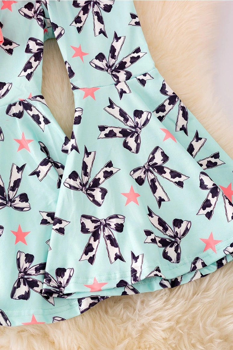 Cow Coquette Printed Bow with Bell Bottoms