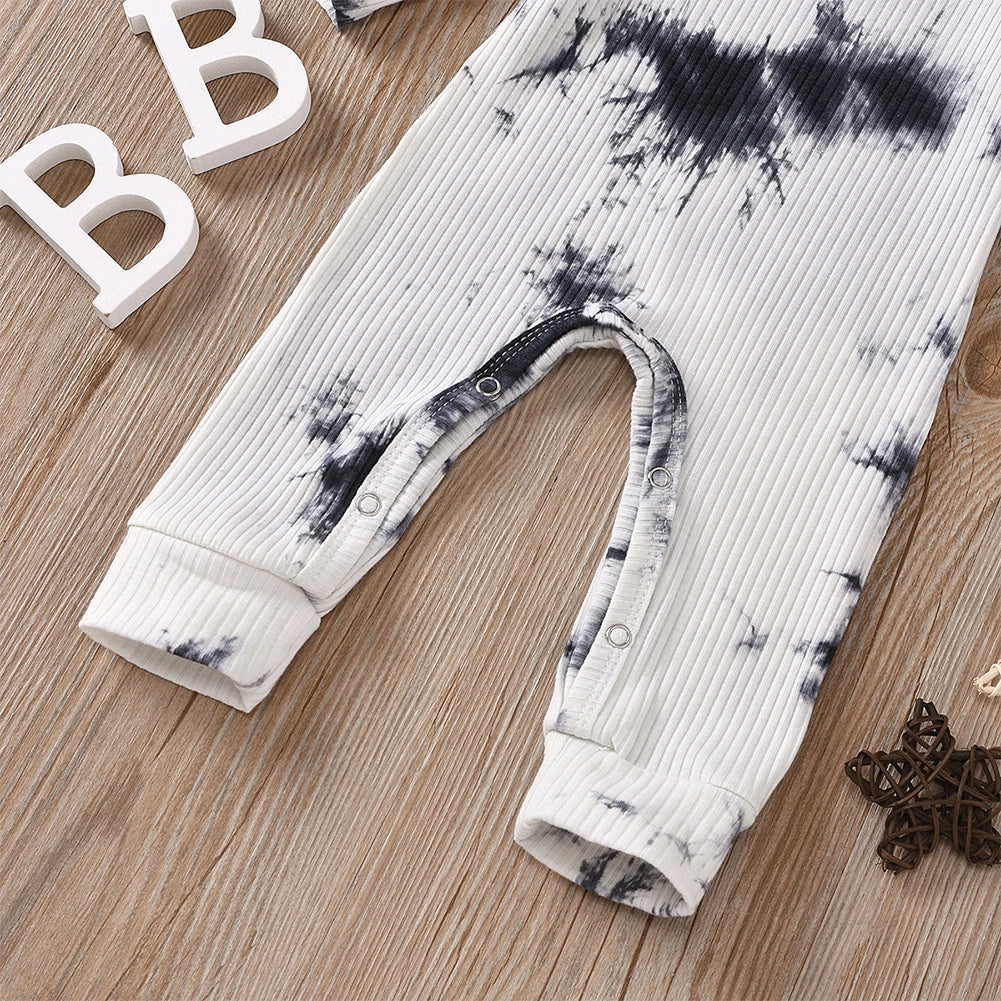 Black & White Tie Die Ribbed Baby Romper