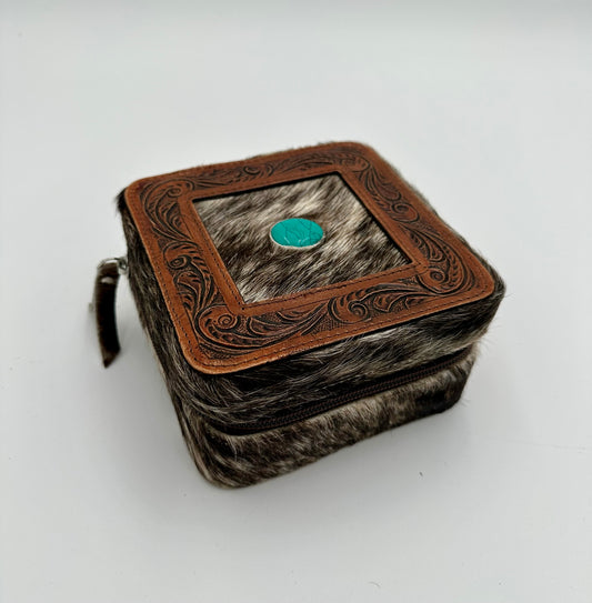 Black/White Square Jewelry Box with Turquoise Jewel