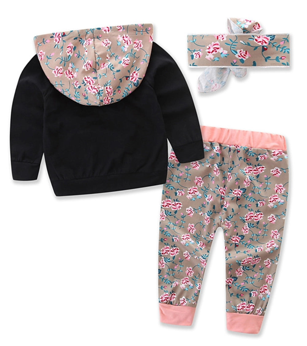 Black-Pink Baby Hoodie, Pants & Headband