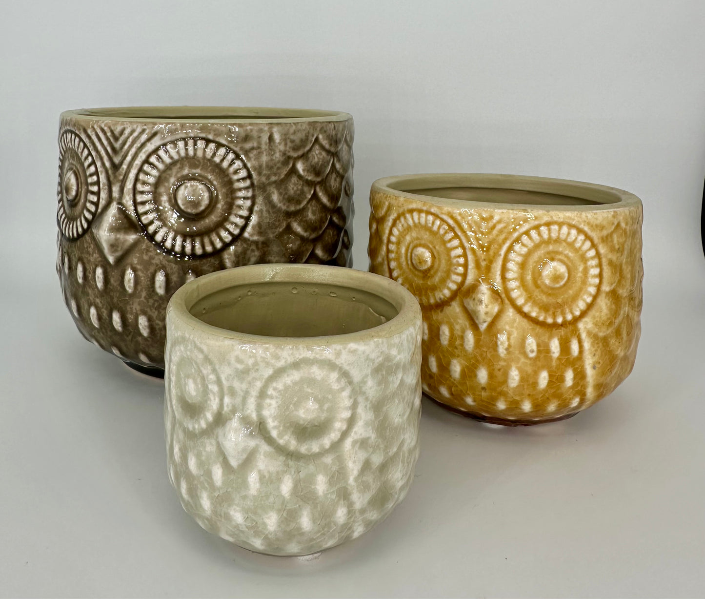 Stoneware Owl Pots - Set of 3