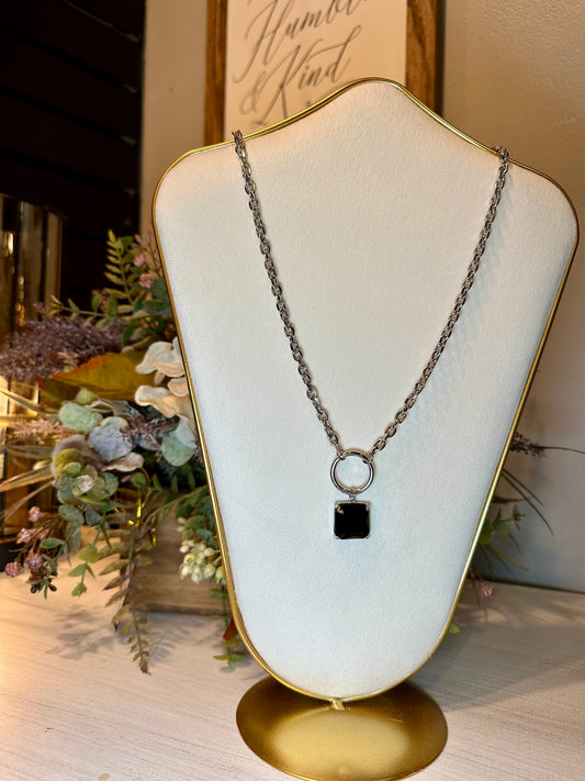 Silver Necklace with Black Stone