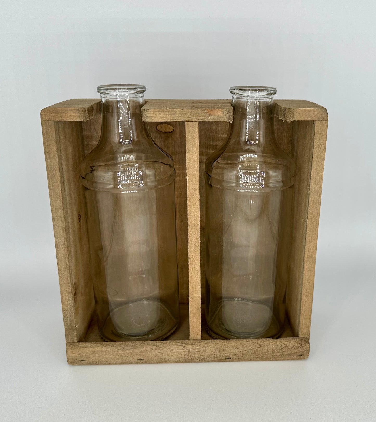 Rustic Wooden Box with Glass Vases