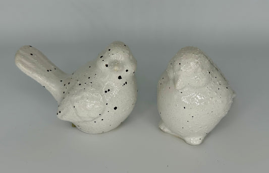 White Ceramic Bird with Black Speckled Detail - Set of 2