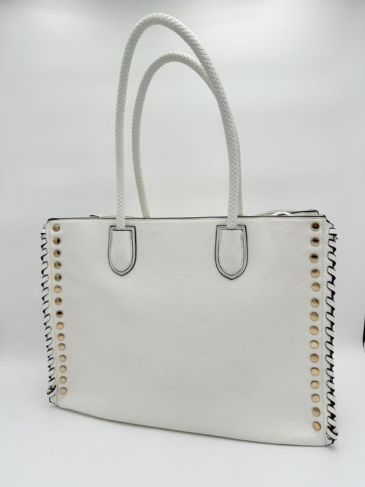 White Textured Tote Bag