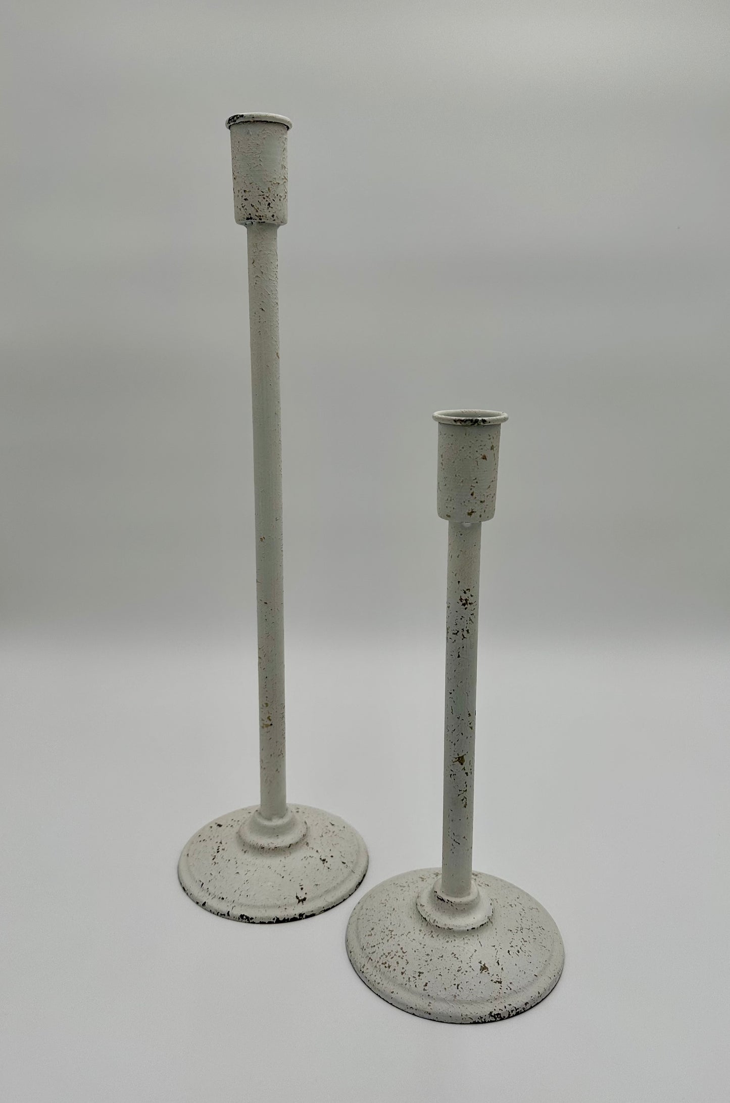 Metal Distressed Taper Candle Sticks- Set of 2