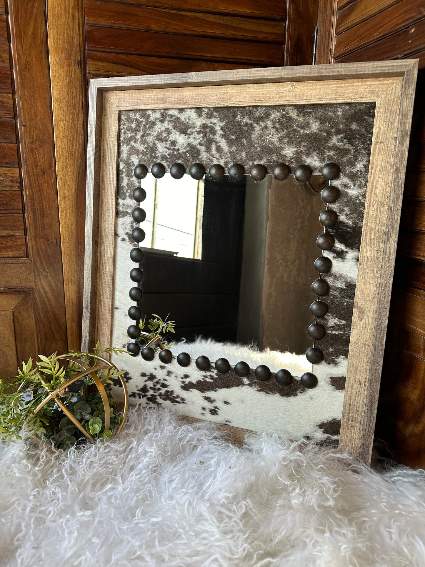 Multi-Color Speckled 19" x 23" Cowhide Mirror