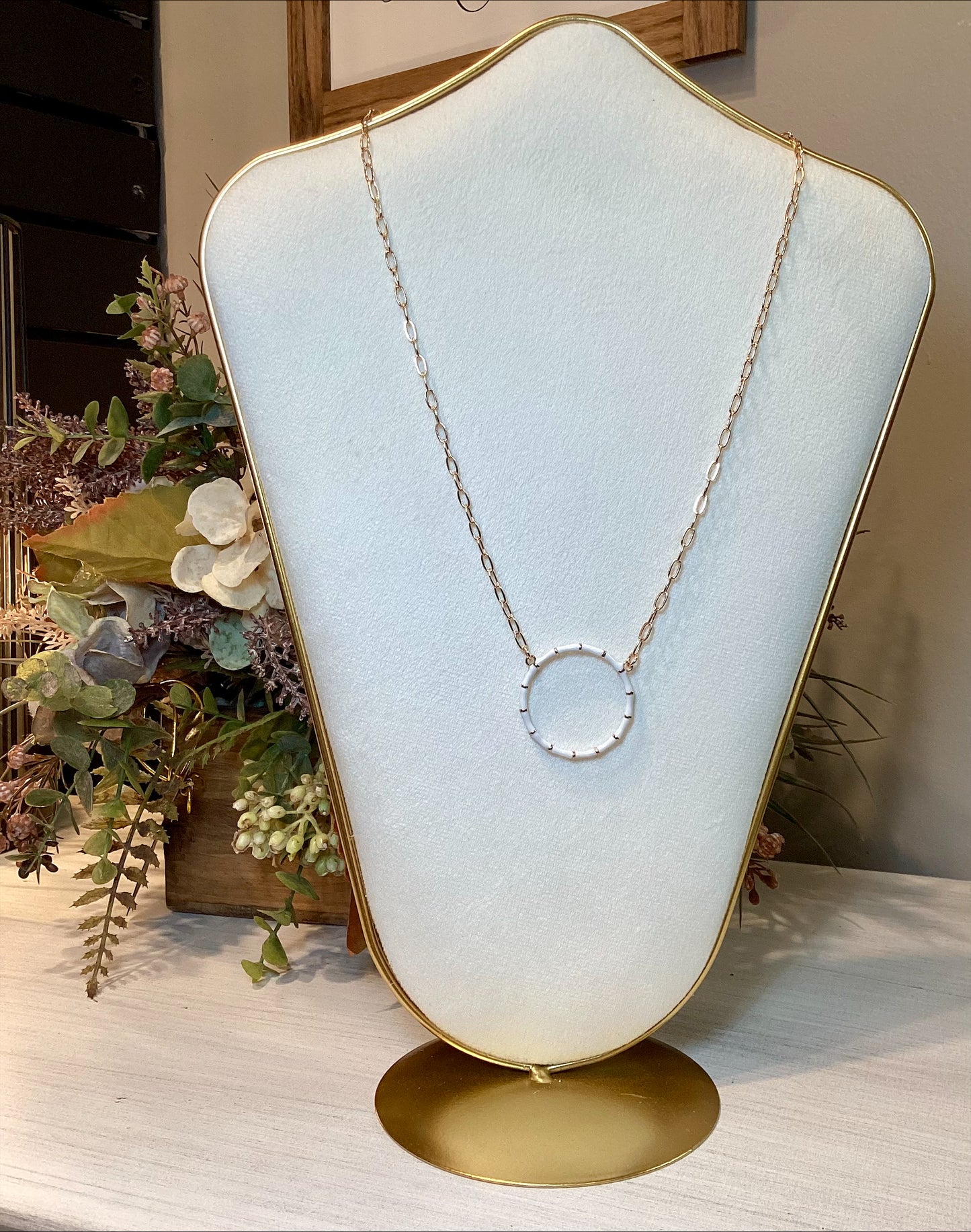 Gold Necklace with White Circle