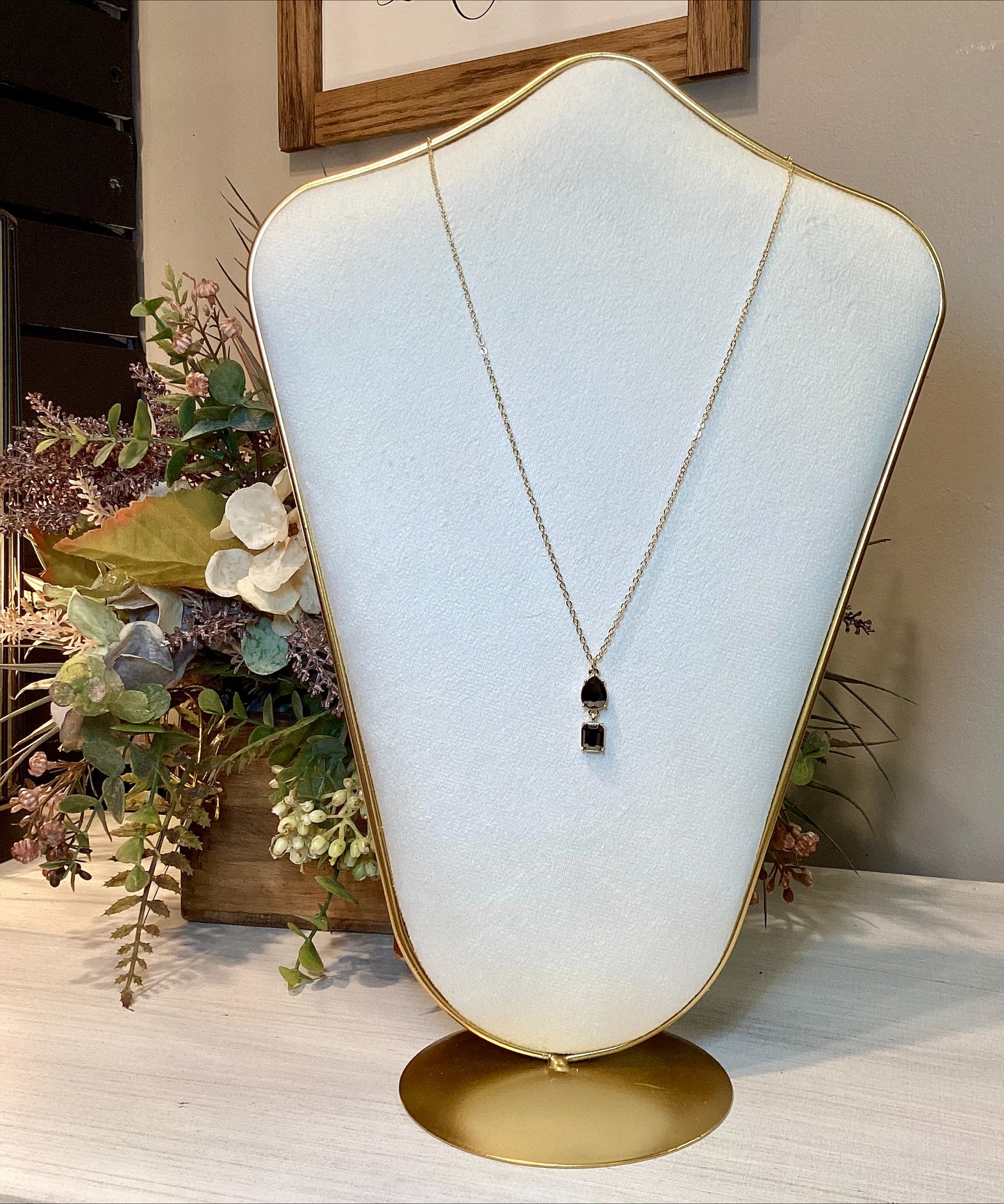 Gold Necklace with Black Rhinestone